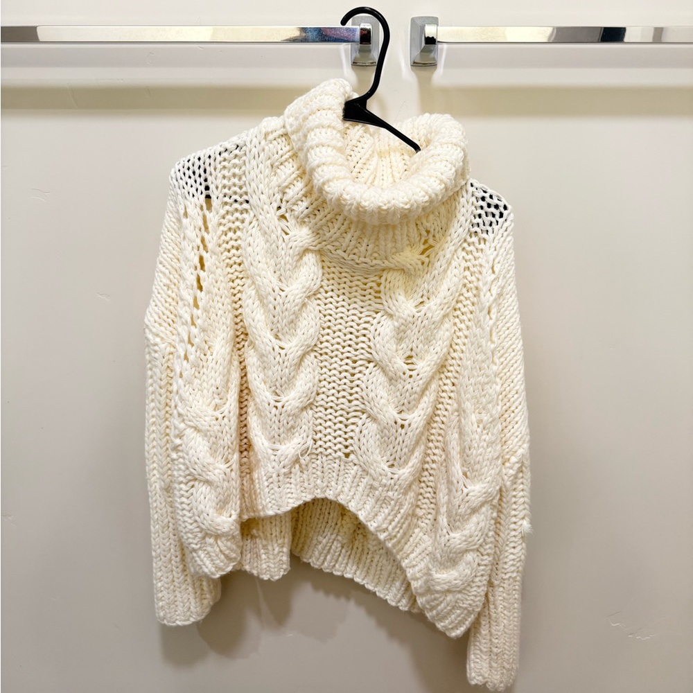 White Cable Knit Turtleneck Sweater